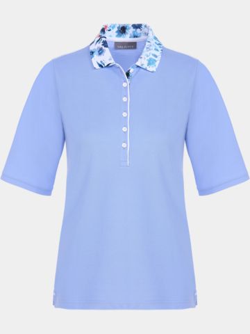 Valiente Floral-Druck-Kragen Halbarm Polo hellblau