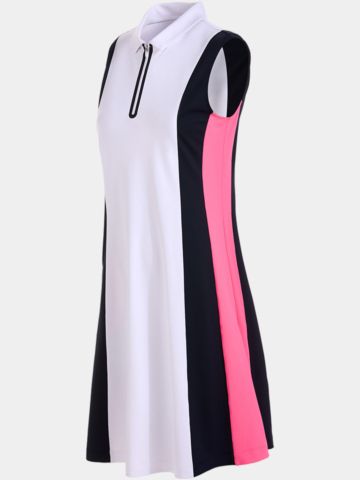 Valiente  Pique Colourblock ohne Arm Kleid weiß