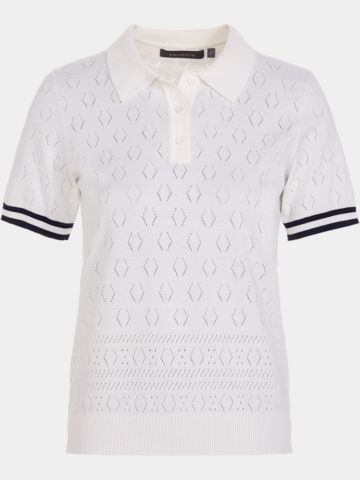 Valiente Strick Jaquard Halbarm Polo weiß