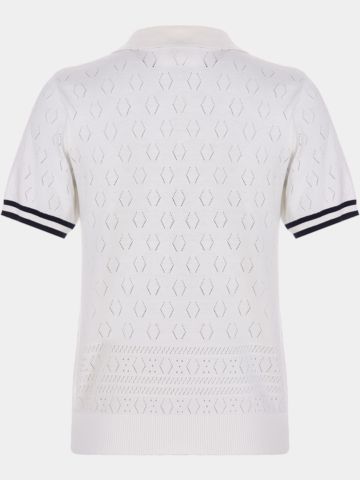 Valiente Strick Jaquard Halbarm Polo weiß