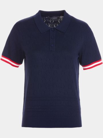 Valiente Strick Jaquard Halbarm Polo navy