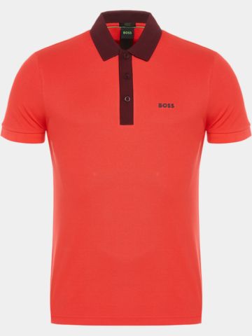 BOSS Paule Rib Halbarm Polo rot