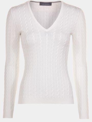 Valiente Zopf Pullover Strick weiß