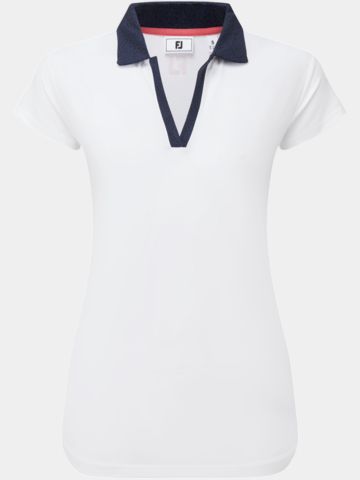 FootJoy Cap Sleeve Print Trim Lisle Halbarm Polo weiß