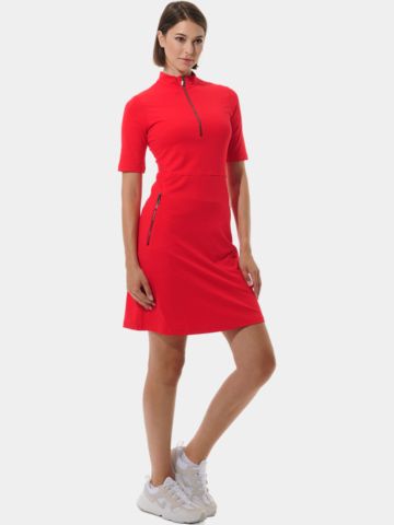 MDC Zip Golf Halbarm Kleid rot