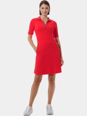 MDC Zip Golf Halbarm Kleid rot