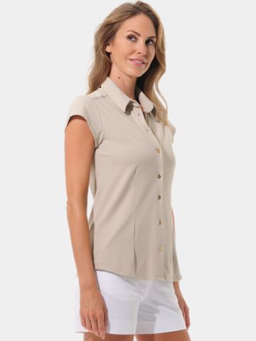 MDC Cap Sleeve Button Down Halbarm Polo sand