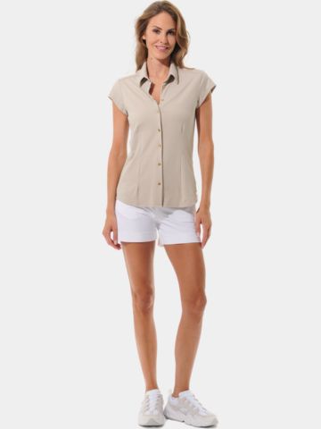 MDC  Cap Sleeve Button Down Halbarm Polo sand