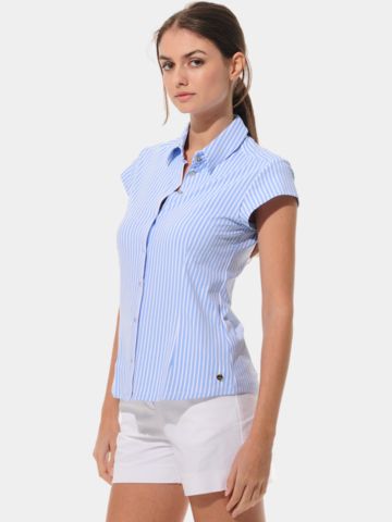 MDC  Cap sleeve button down half sleeve polo light blue