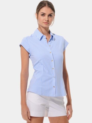 MDC Cap Sleeve Button Down Halbarm Polo hellblau