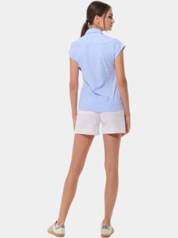 MDC  Cap sleeve button down half sleeve polo light blue