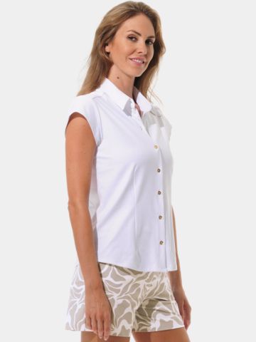 MDC Cap Sleeve Button Down Halbarm Polo weiß