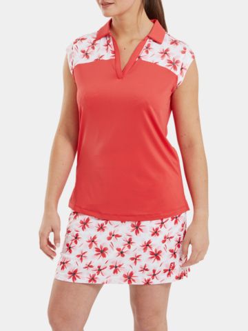 FootJoy Cap Sleeve Blocked Floral Print Lisle ohne Arm Polo rot