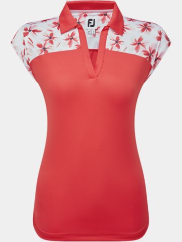 FootJoy Cap Sleeve Blocked Floral Print Lisle ohne Arm Polo rot