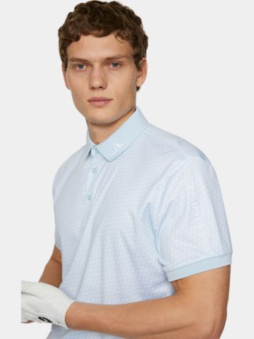 J.Lindeberg Tour Tech Print Halbarm Polo hellblau