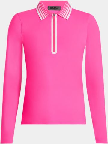 G/Fore SILKY TECH QUARTER ZIP Langarm Polo pink