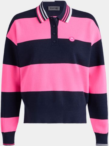 G/Fore ITALIAN WOOL RUGBY STRIPE SWEATER Long sleeve polo pink