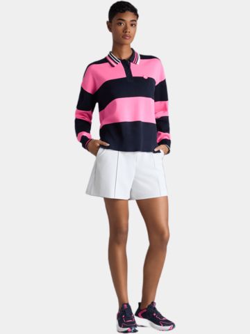 G/Fore  ITALIAN WOOL RUGBY STRIPE SWEATER Long sleeve polo pink