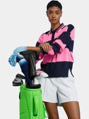 G/Fore ITALIAN WOOL RUGBY STRIPE SWEATER Long sleeve polo pink