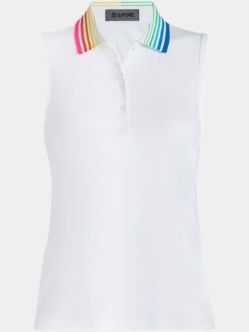 G/Fore GRADIENT COLLAR SILKY TECH NYLON sleeveless polo white