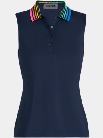 G/Fore GRADIENT COLLAR SILKY TECH NYLON sleeveless polo navy