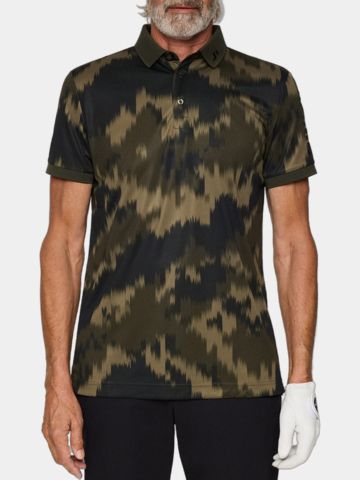 J.Lindeberg Tour Tech Print Halbarm Polo oliv
