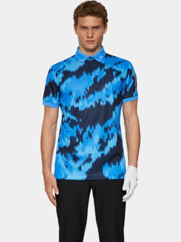 J.Lindeberg Tour Tech Print Halbarm Polo hellblau