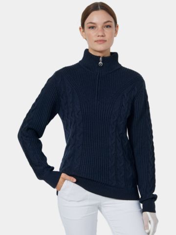 Daily Sports CABLE LS Pullover Lining Windstopp knit navy