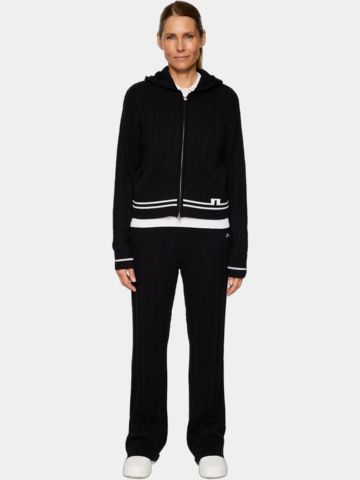 J.Lindeberg  Camilla Cable Knit Wool Hood Jacke Strick schwarz