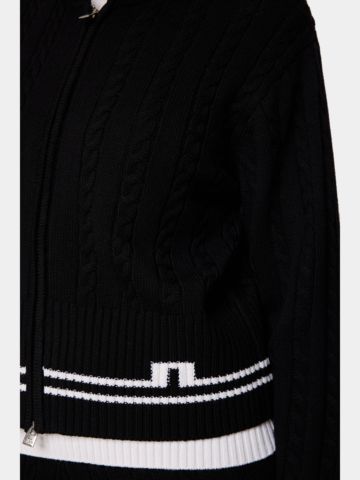 J.Lindeberg  Camilla Cable Knit Wool Hood Jacke Strick schwarz
