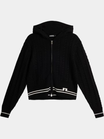 J.Lindeberg  Camilla Cable Knit Wool Hood Jacke Strick schwarz