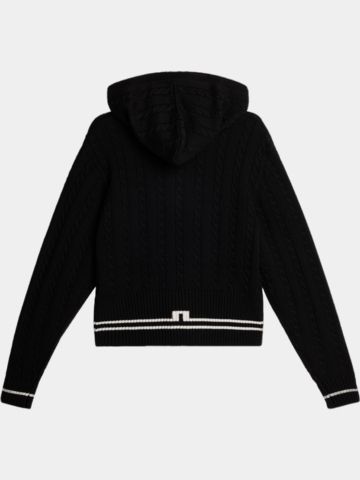 J.Lindeberg  Camilla Cable Knit Wool Hood Jacke Strick schwarz