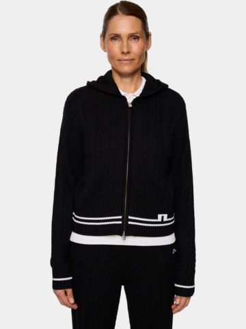 J.Lindeberg  Camilla Cable Knit Wool Hood Jacke Strick schwarz
