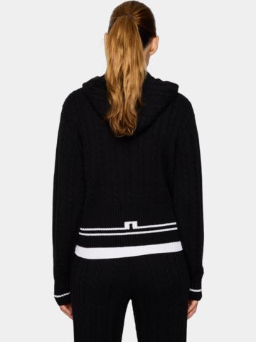 J.Lindeberg Camilla Cable Knit Wool Hood Jacke Strick schwarz