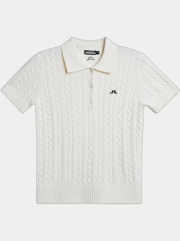 J.Lindeberg Kinsley Cable Knit Wool Shirt Halbarm Polo weiß