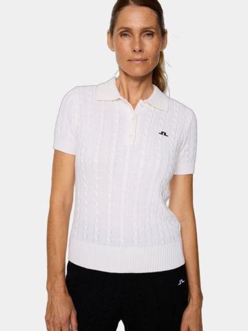 J.Lindeberg Kinsley Cable Knit Wool Shirt Halbarm Polo weiß