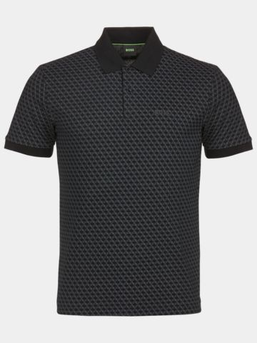 BOSS PL_GOC Chip Pattern Halbarm Polo schwarz