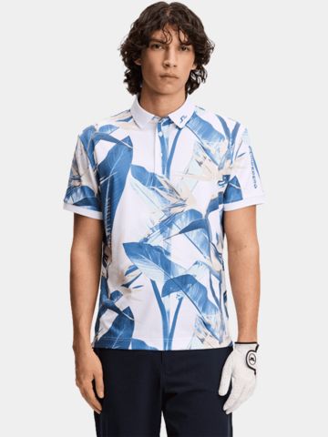 J.Lindeberg Tour Tech Print Halbarm Polo hellblau