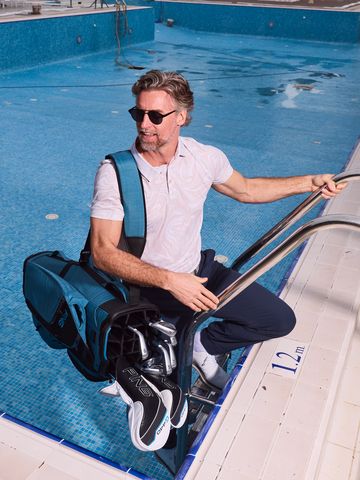 Daniel Springs  Iron print functional half-sleeve polo sand