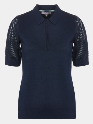 Pletená polokošile Valiente s dlouhým polovičním rukávem navy