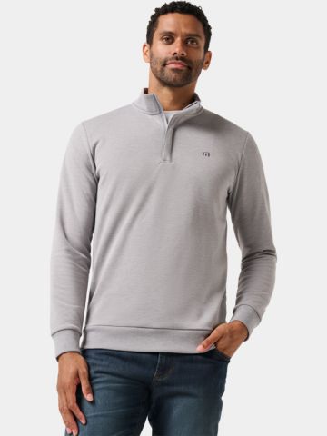 TravisMathew  CLOUD QUARTER ZIP 2. strečová střední vrstva světle šedá