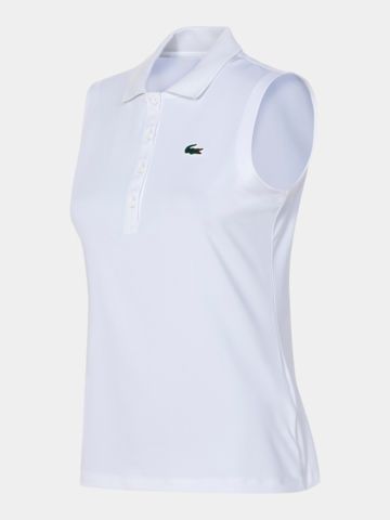 Lacoste KRÁTKÁ RIBBED COLLAR SHIRT bez rukávů Polo bílá