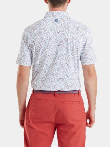 FootJoy  Watercolor Floral Print Pique Half-Sleeve Polo white