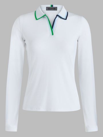 G/Fore Contrast Johnny Collar Tech Langarm Polo weiß