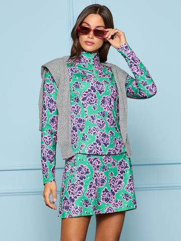 G/Fore Graphic Floral Print Tech Jersey Stretch Midlayer grün