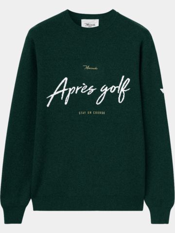 Macade Golf Pine Green Intarsia Knit Crewneck Pullover Strick dunkelgrün
