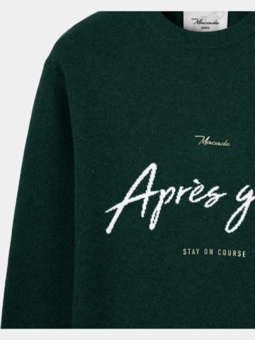Macade Golf Pine Green Intarsia Knit Crewneck Pullover Strick dunkelgrün