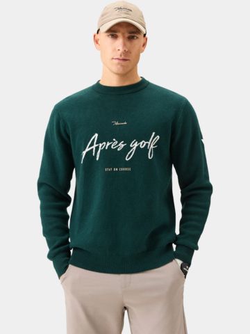 Macade Golf Pine Green Intarsia Knit Crewneck Pullover Strick dunkelgrün