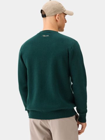 Macade Golf Pine Green Intarsia Knit Crewneck Pullover Strick dunkelgrün