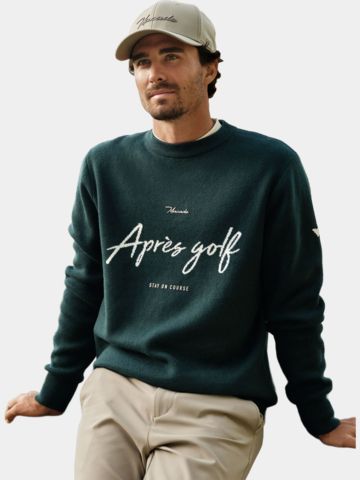 Macade Golf Pine Green Intarsia Knit Crewneck Pullover Strick dunkelgrün